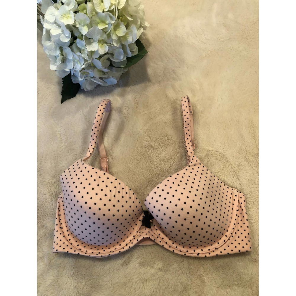 Victoria's Secret Body by Victoria Lined Pink Polka Dot Demi, Size 32D